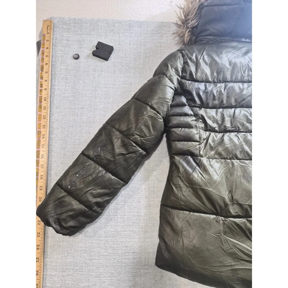 Michael Kors Puffer Jacket Girls 7/8 Black Faux Fur Hooded Full Zip Winter Wear